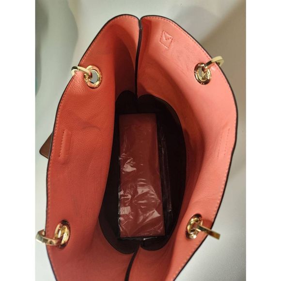 Calvin Klein Novelty PVC Reversible Tote Salmon/Browm Luggage - Picture 4 of 7